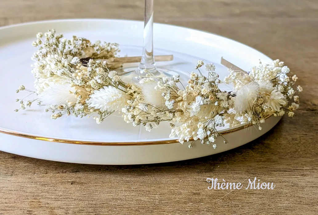 Réconciliation Végétale serre-tête fleurs séchées mariée doré personnalisable