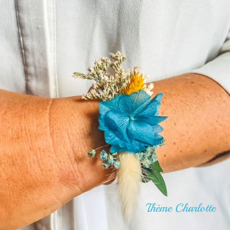 Réconciliation Végétale Bracelet mariée fleurs séchées ruban blanc