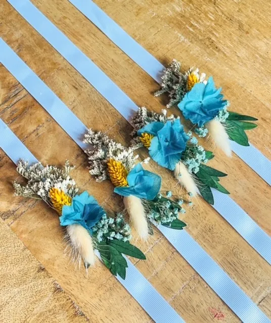Réconciliation Végétale Bracelet mariée fleurs séchées ruban blanc