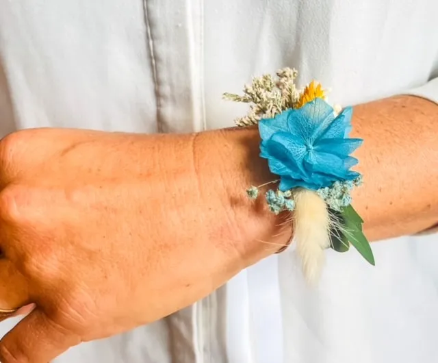 Réconciliation Végétale Bracelet mariée fleurs séchées ruban blanc