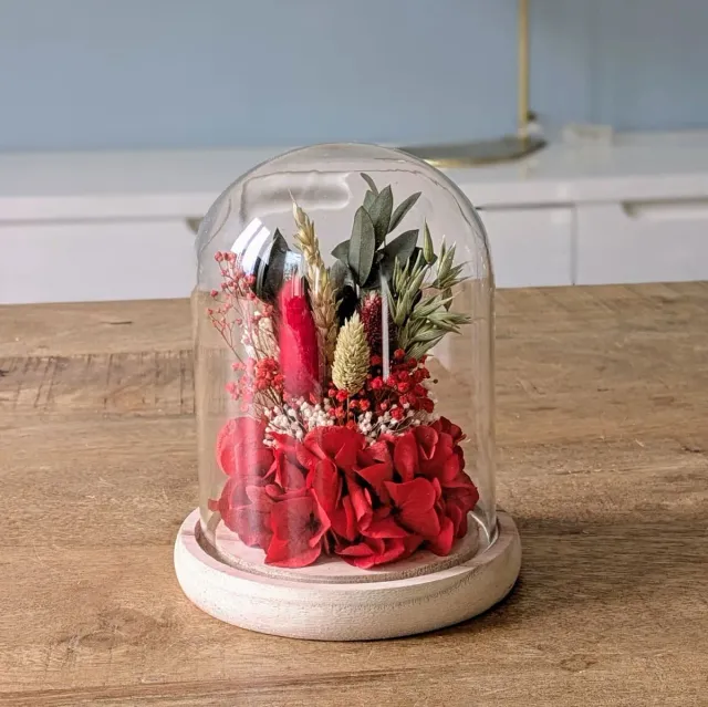 Réconciliation Végétale Amour cloche fleurs séchées rouge hortensia