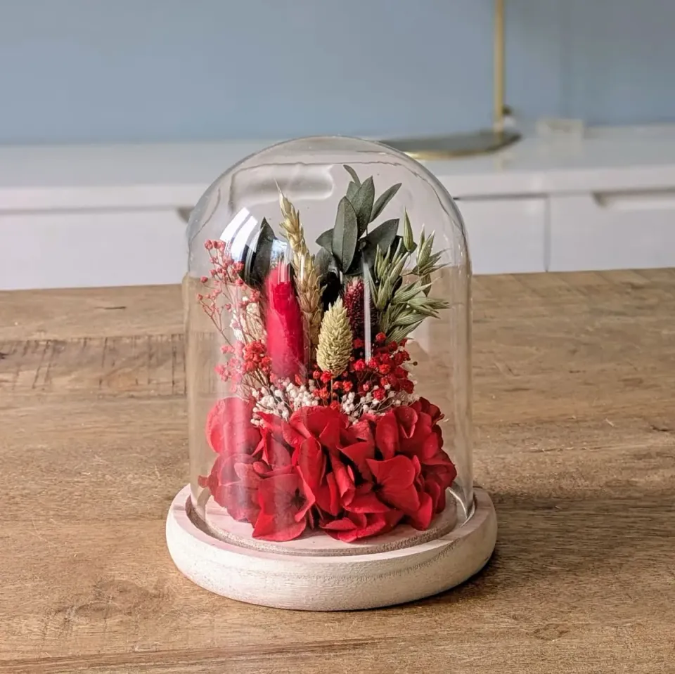Réconciliation Végétale Amour cloche fleurs séchées rouge hortensia