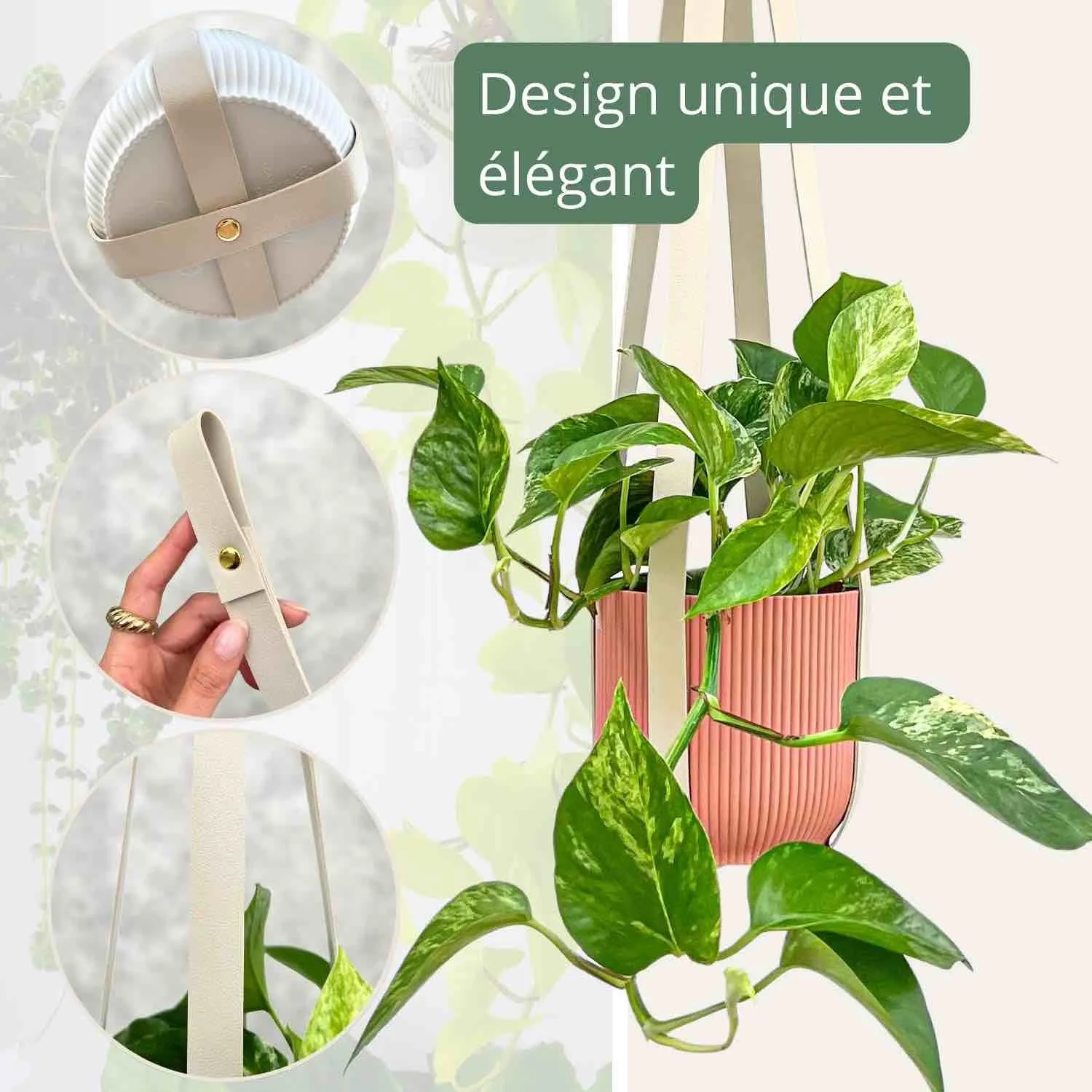 Plant and Stories Suspension similicuir pot 12-18cm vert impérial