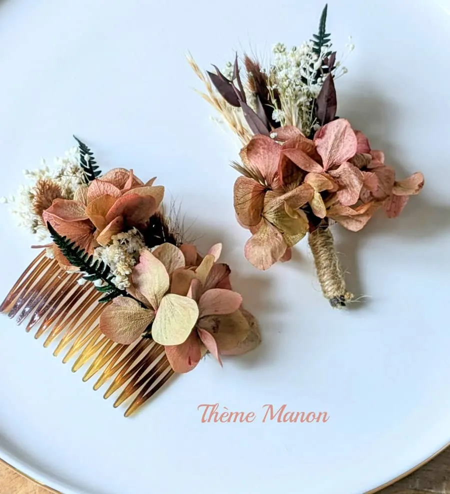 Réconciliation Végétale boutonnière mariage fleurs séchées marié