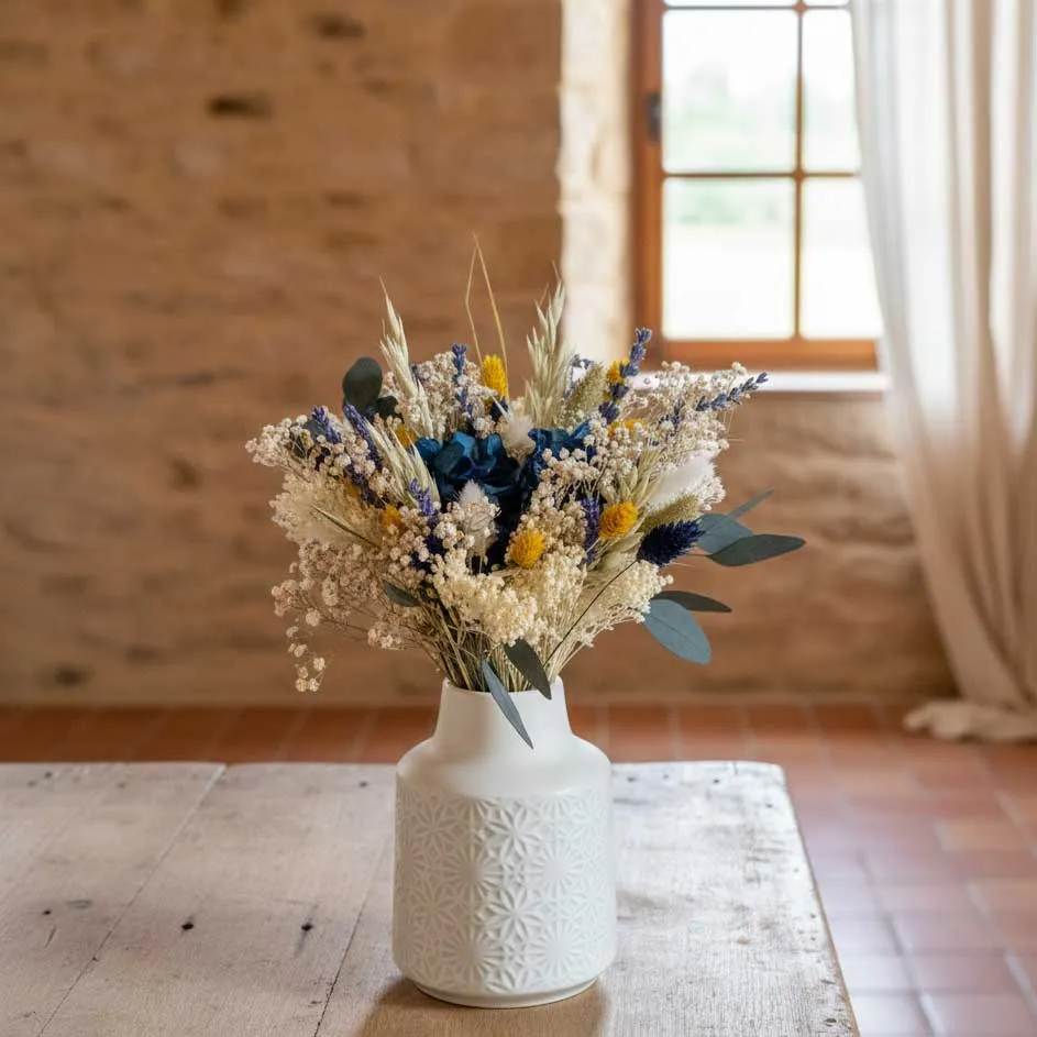 Réconciliation Végétale Elise bouquet fleurs séchées L bleu