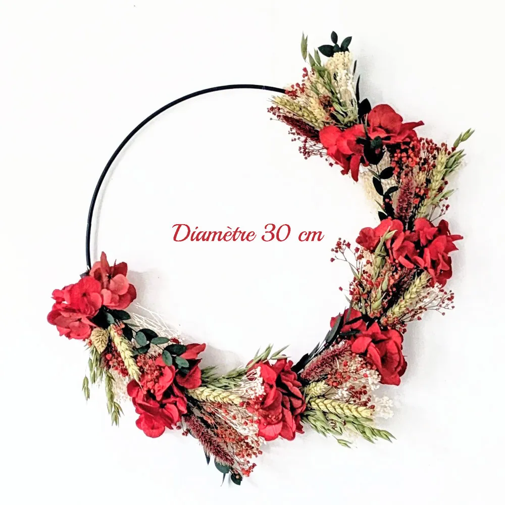 Réconciliation Végétale Amour couronne séchée rouge hortensia