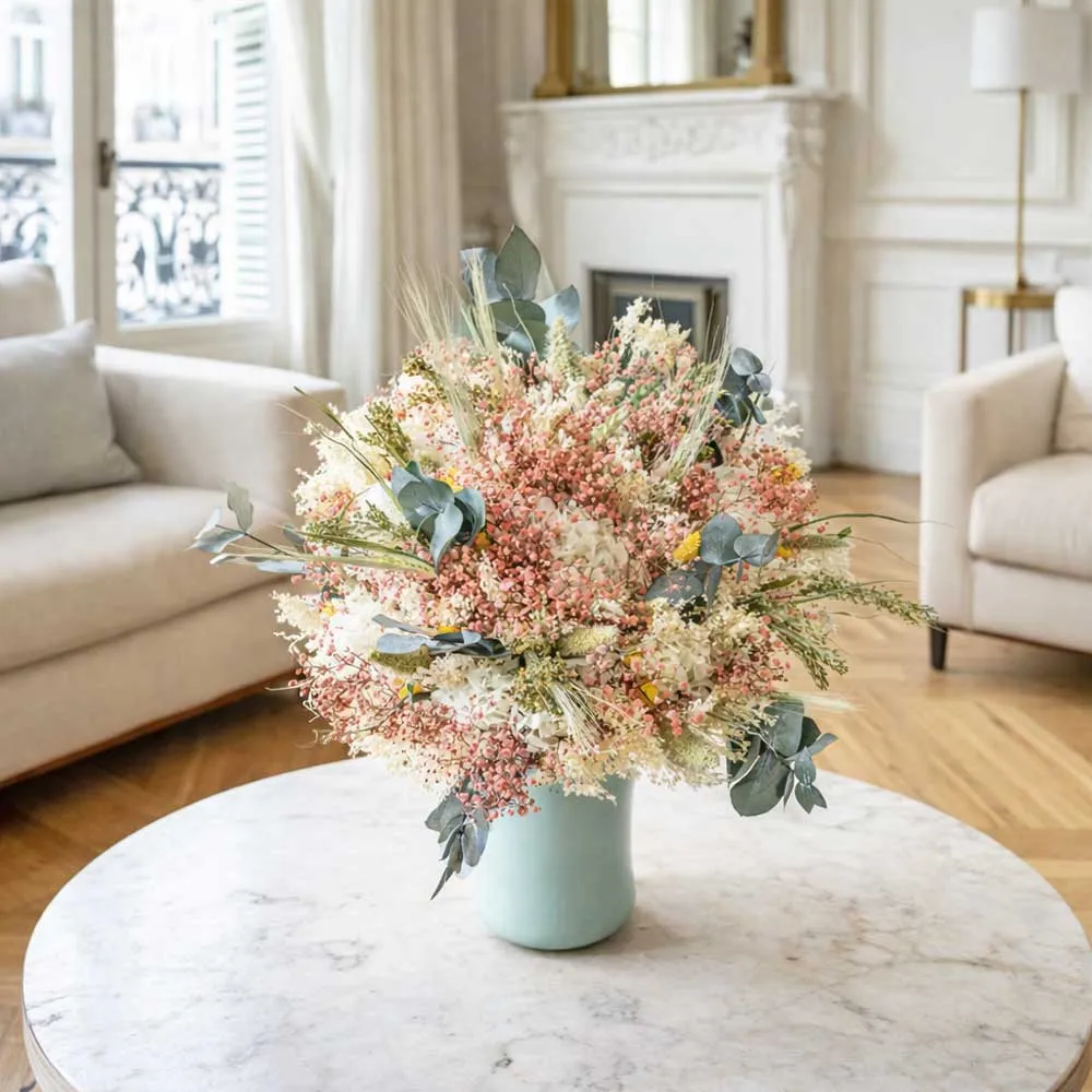 Réconciliation Végétale Mathilde bouquet fleurs séchées hortensia blanc