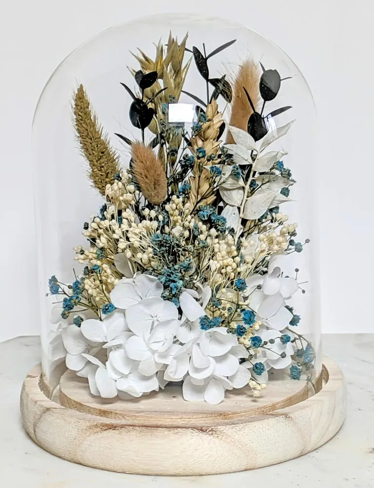 Réconciliation Végétale Clémence cloche fleurs séchées hortensia blanc