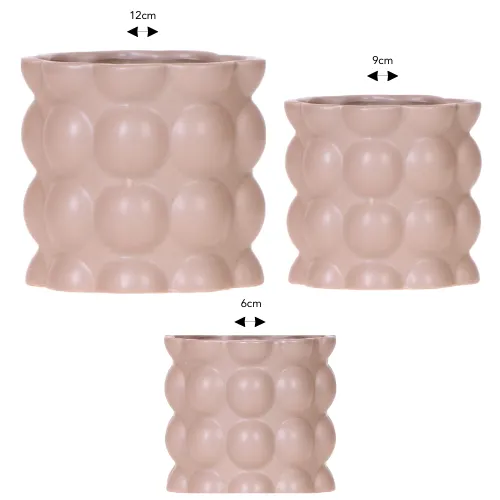 Plant and Stories lot 3 cache-pots céramique sable 6 9 12 cm texture bulles