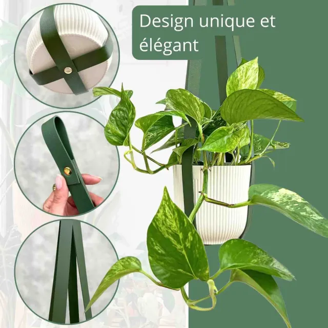 Plant and Stories Suspension similicuir pot 12-18cm vert impérial