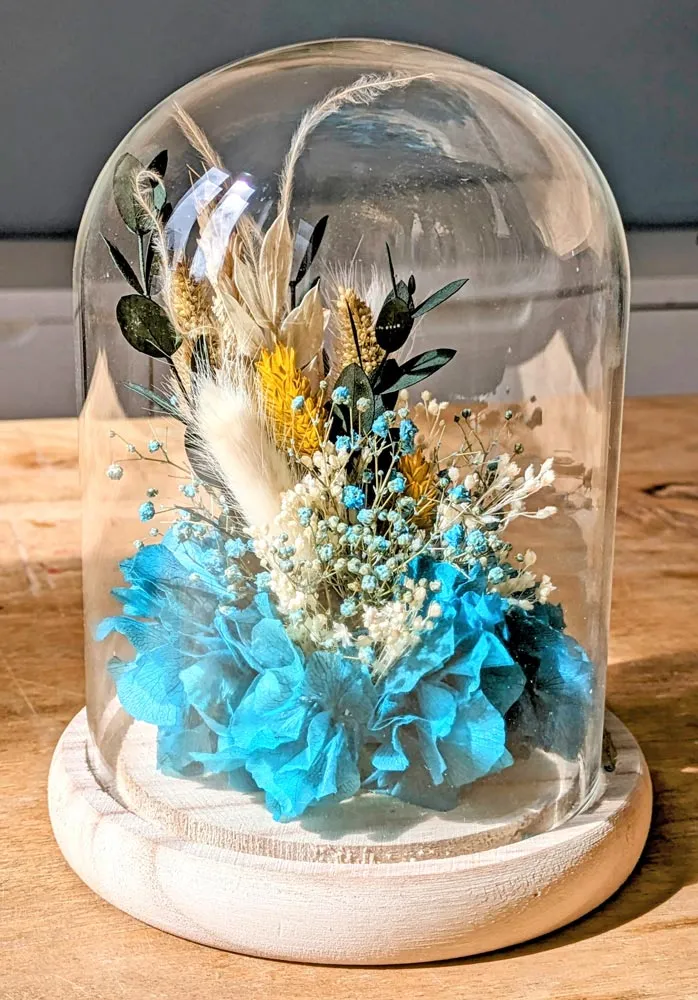 Réconciliation Végétale Charlotte cloche fleurs séchées bleu hortensia