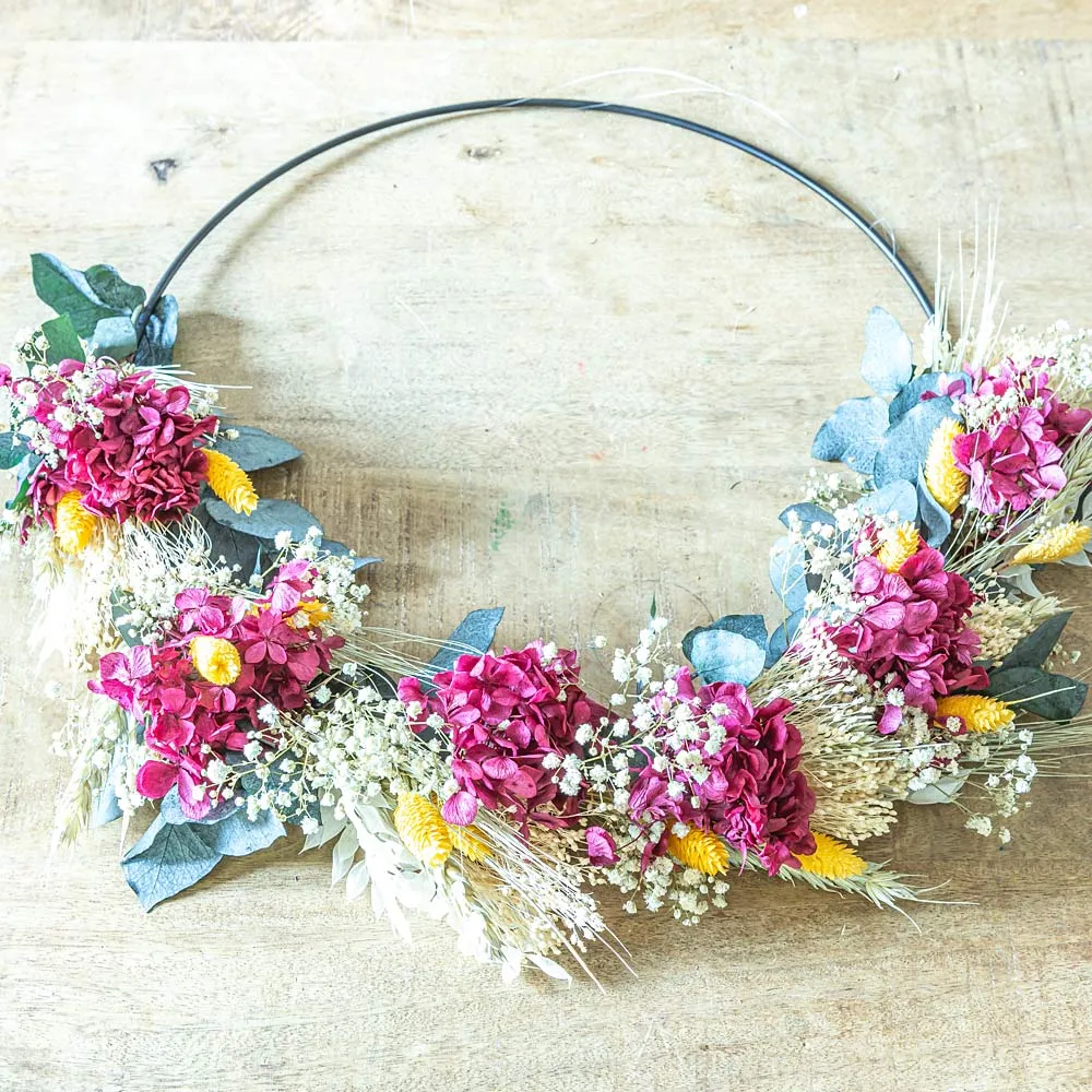 Réconciliation Végétale Héloïse couronne fleurs séchées rose 30 cm