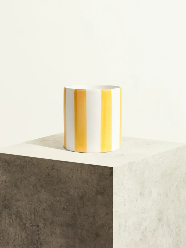 By Charlot Jaune Solaire cache-pot céramique 14 cm rayé