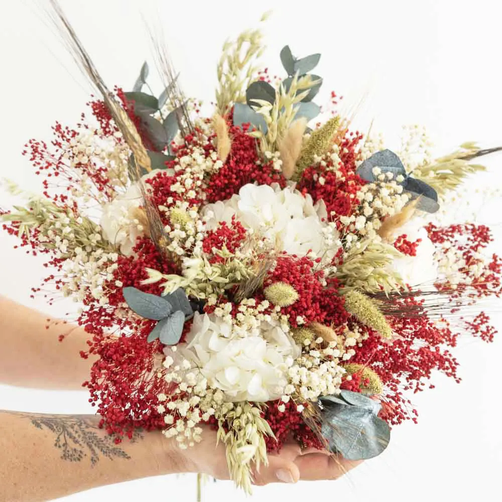 Réconciliation Végétale Jeanne bouquet fleurs séchées rouge S