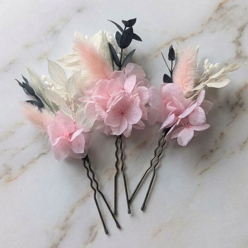 Réconciliation Végétale lot 3 épingles chignon fleurs séchées mariée