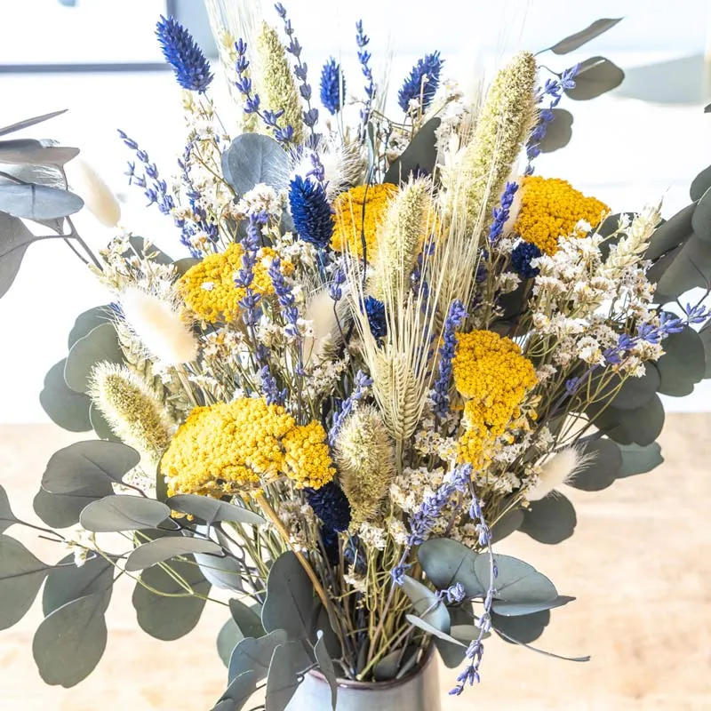 Réconciliation Végétale Angèle bouquet fleurs séchées lavande bleue 55cm