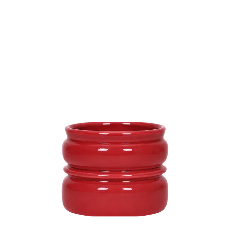 Cache-pot céramique strié étagé terracotta 9 cm brillant