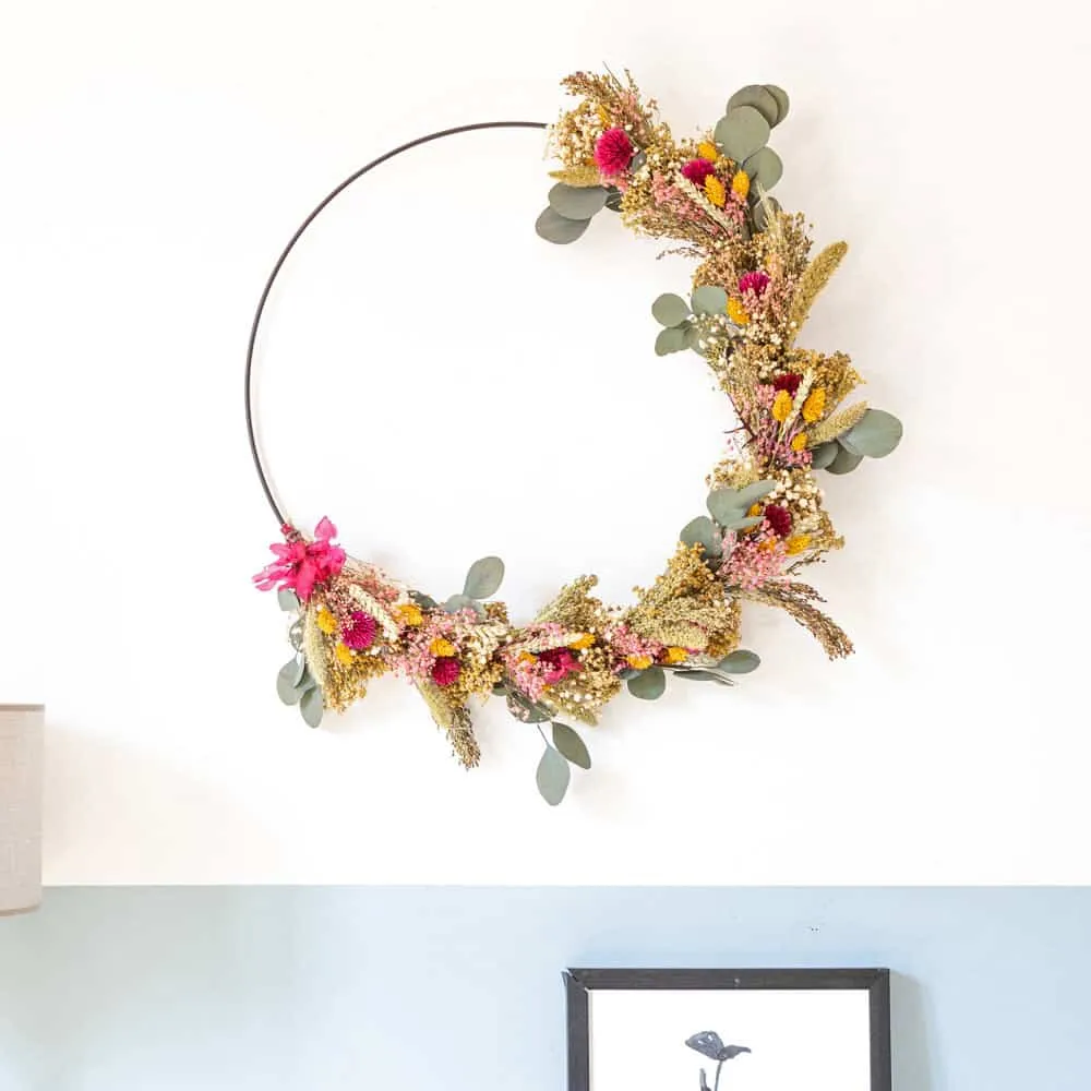 Réconciliation Végétale Hermione couronne fleurs séchées rose 30cm