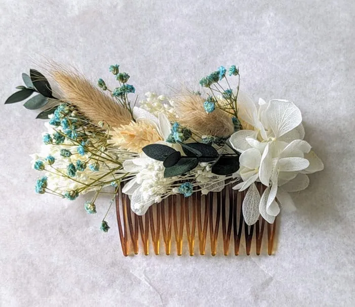 Réconciliation Végétale peigne mariée fleurs séchées écaille