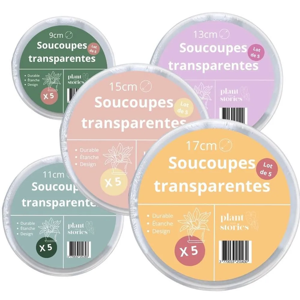 Plant and Stories Pack 50 soucoupes transparentes rigides pour plantes