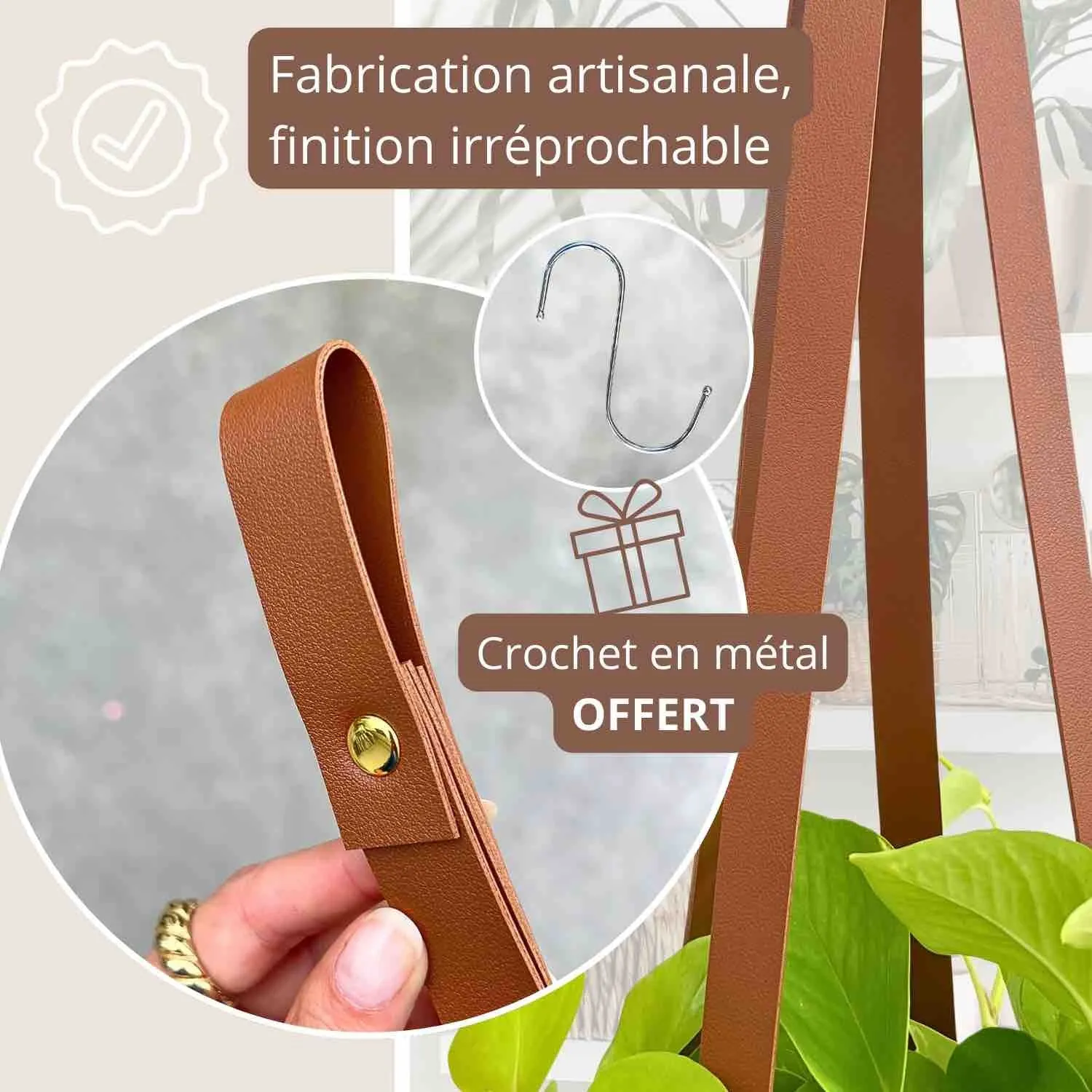 Plant and Stories Suspension similicuir pot 12-18cm vert impérial