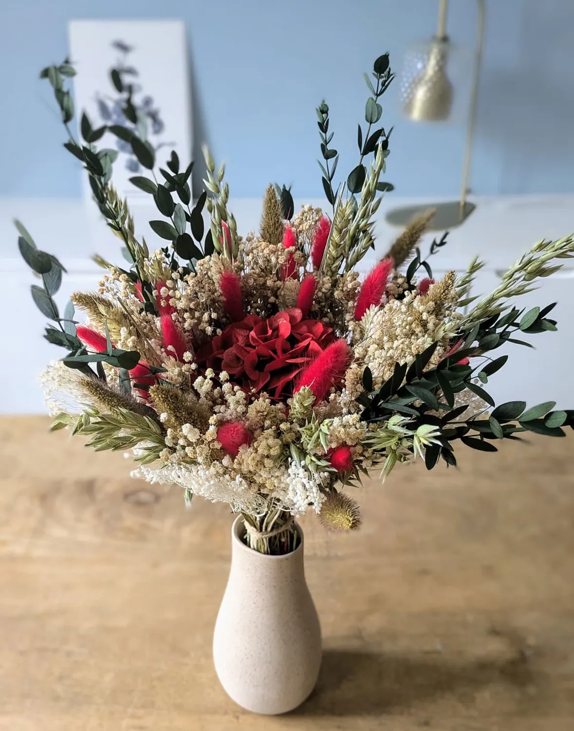 Réconciliation Végétale Amour bouquet fleurs séchées hortensia rouge