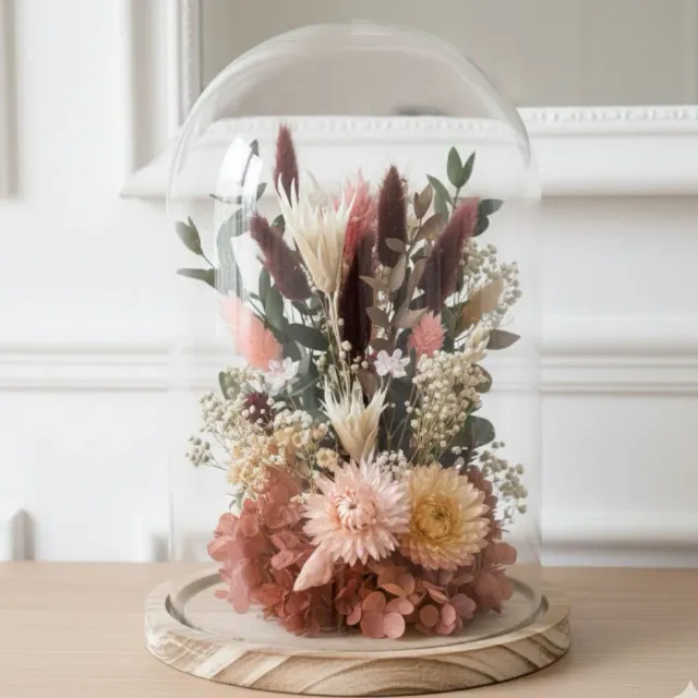 Réconciliation Végétale Manon cloche fleurs séchées hortensia vieux rose
