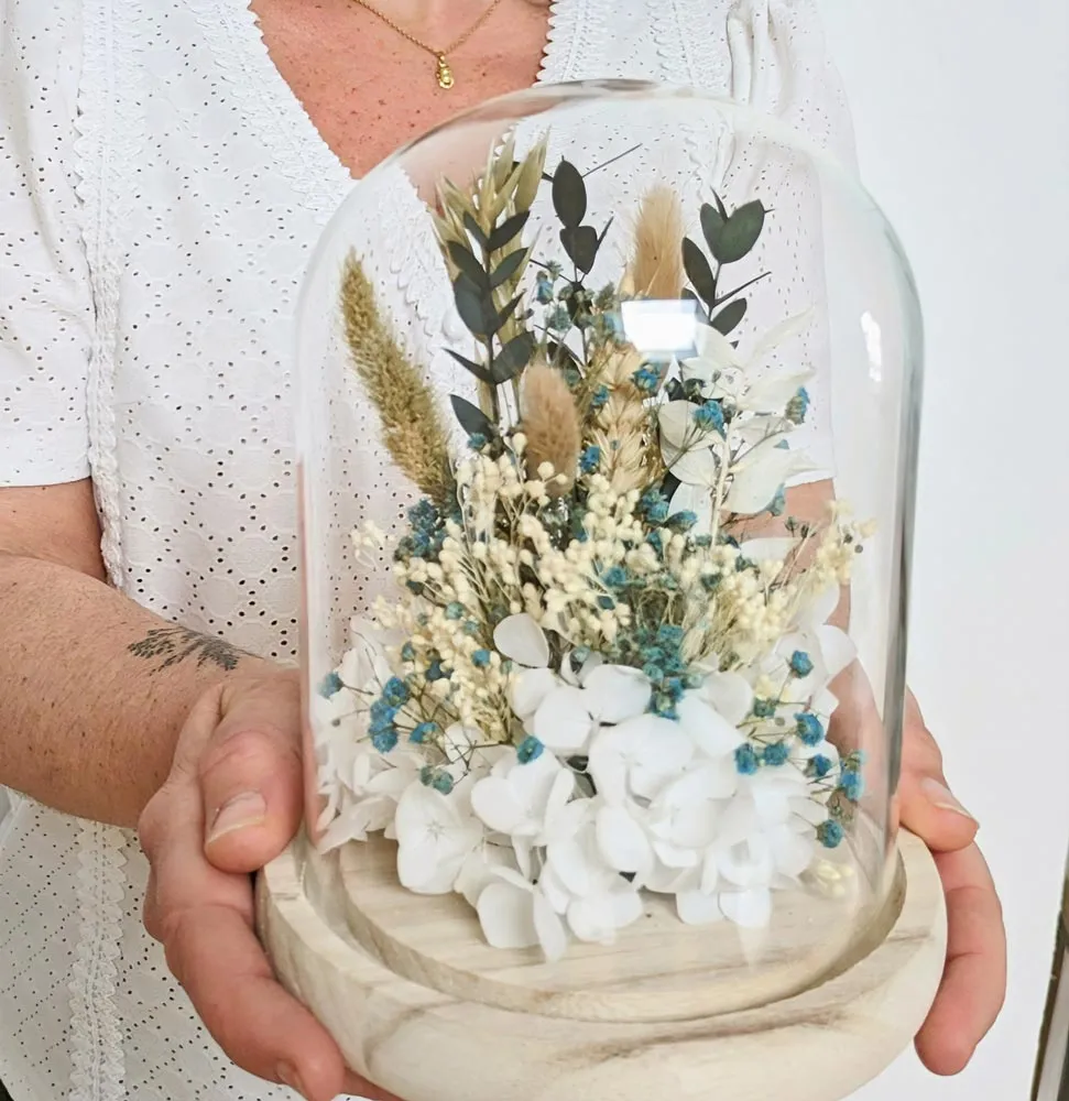 Réconciliation Végétale Clémence cloche fleurs séchées hortensia blanc