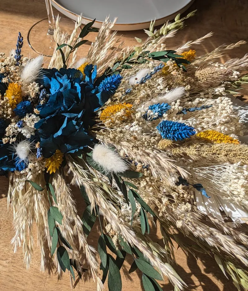 Réconciliation Végétale Centre de table mariés fleurs séchées 75 cm