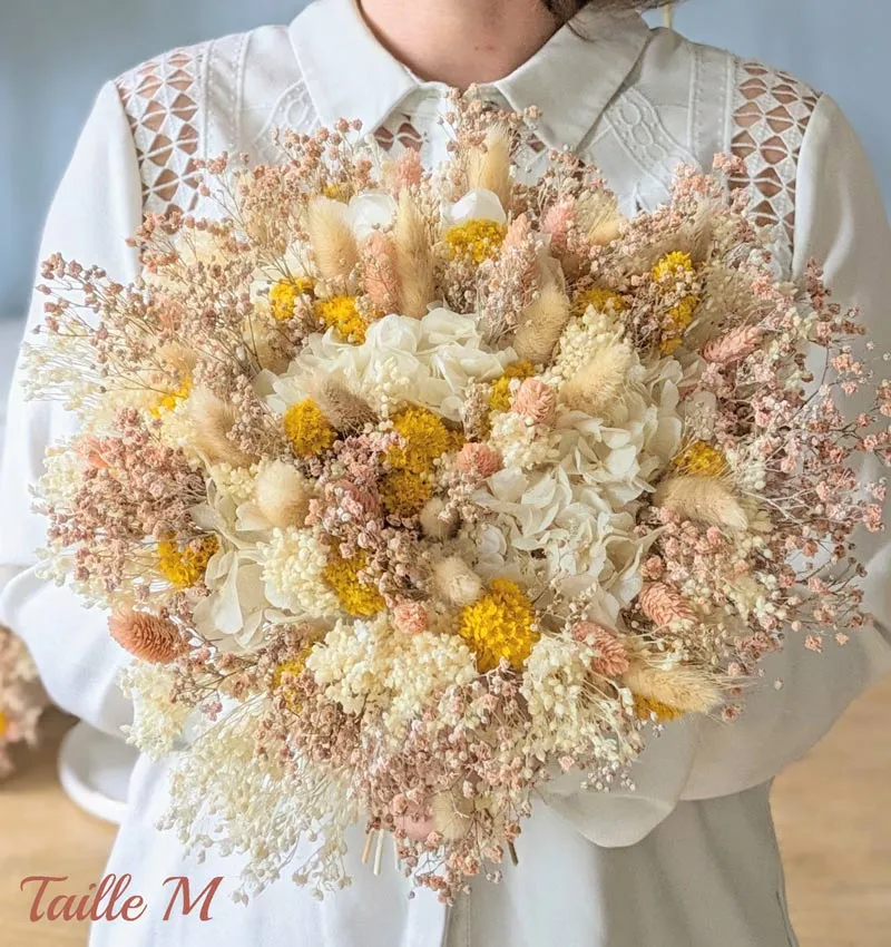 Réconciliation Végétale Lucie bouquet fleurs séchées hortensia pastel