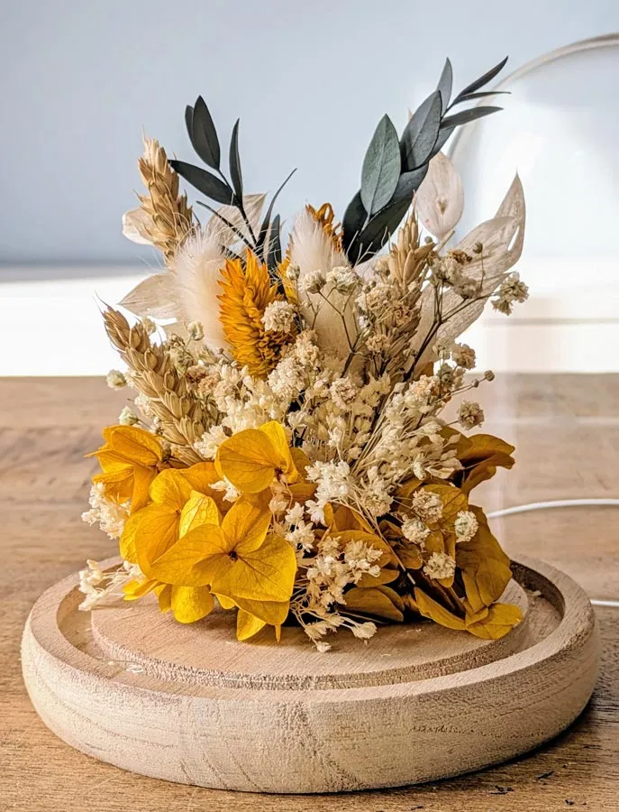 Réconciliation Végétale Georgette cloche verre jaune hortensia