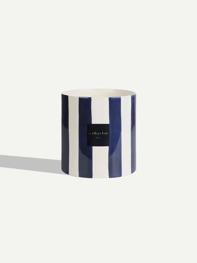 By Charlot céramique rayée bleu marine cache-pot 18 cm