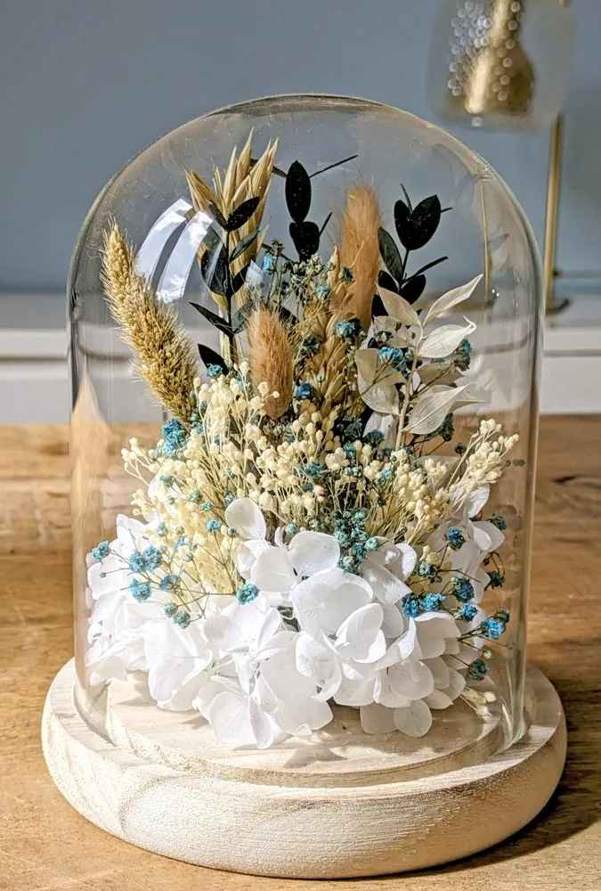 Réconciliation Végétale Clémence cloche fleurs séchées hortensia blanc