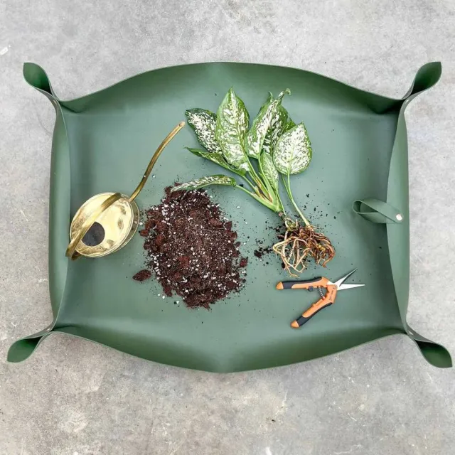 Plant and Stories Grand tapis rempotage simili cuir vert imparfait