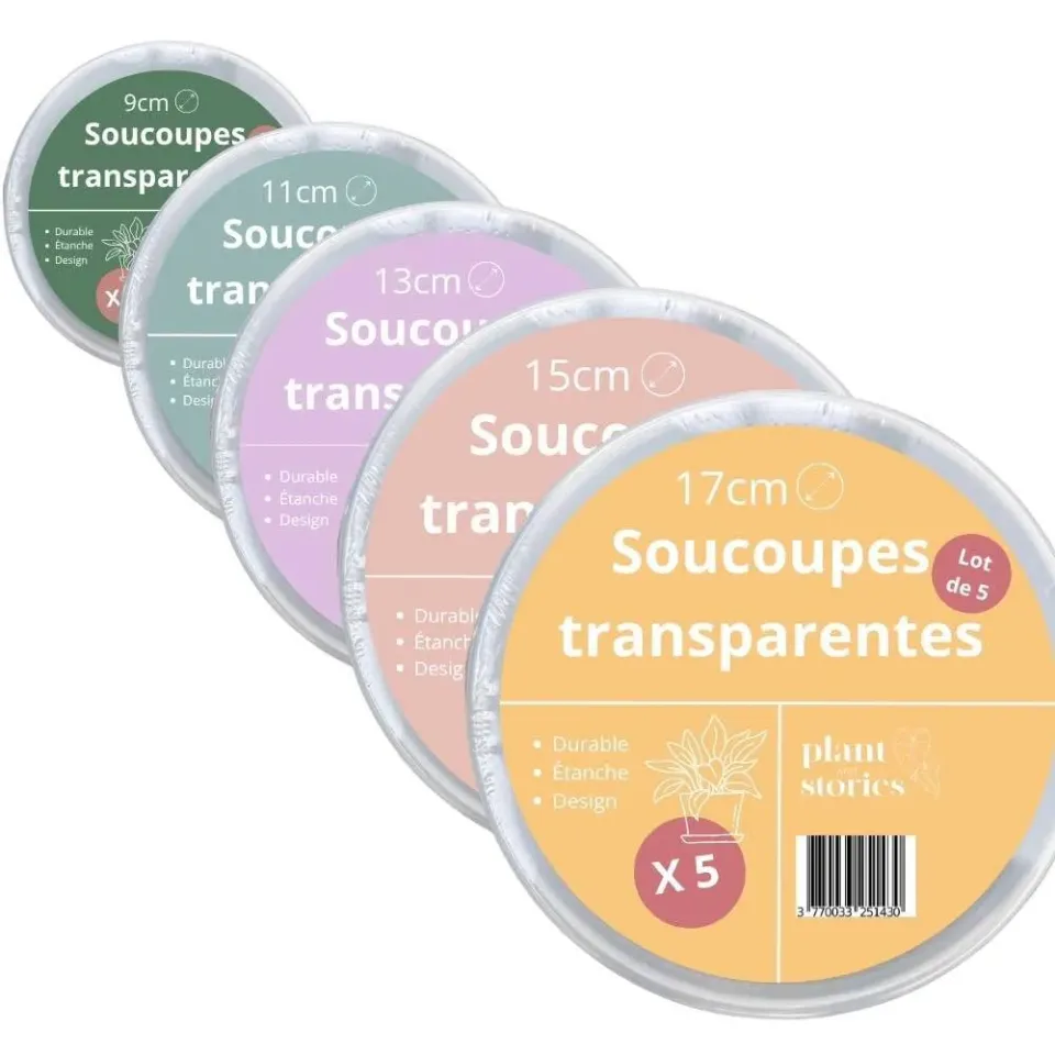 Plant and Stories Pack 50 soucoupes transparentes rigides pour plantes