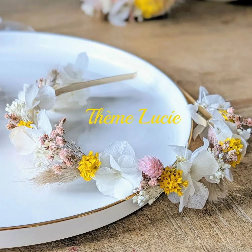 Réconciliation Végétale serre-tête fleurs séchées mariée doré personnalisable