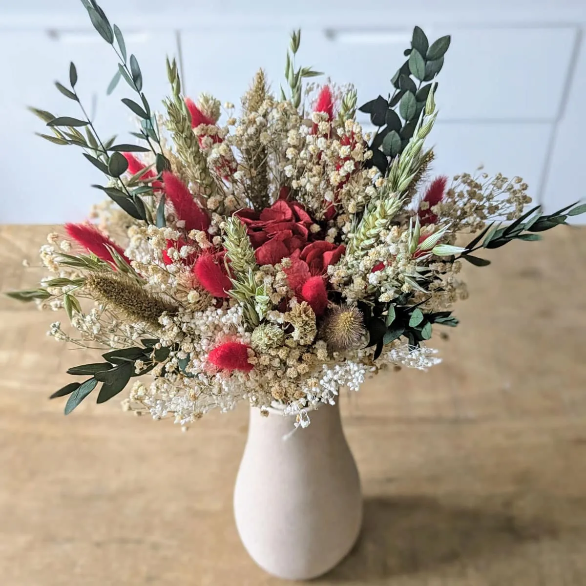 Réconciliation Végétale Amour bouquet fleurs séchées hortensia rouge