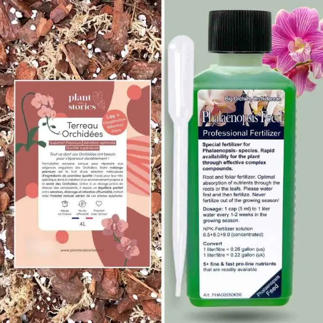 Plant and Stories Duo orchidée terreau 4L engrais 250ml écorce