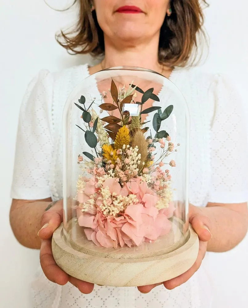 Réconciliation Végétale Emma Cloche Fleurs Séchées Rose 21 cm