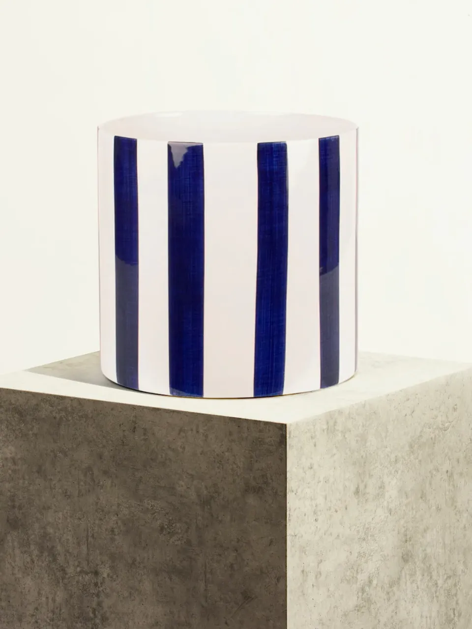 By Charlot Bleu marine cache-pot céramique rayé 24 cm XL
