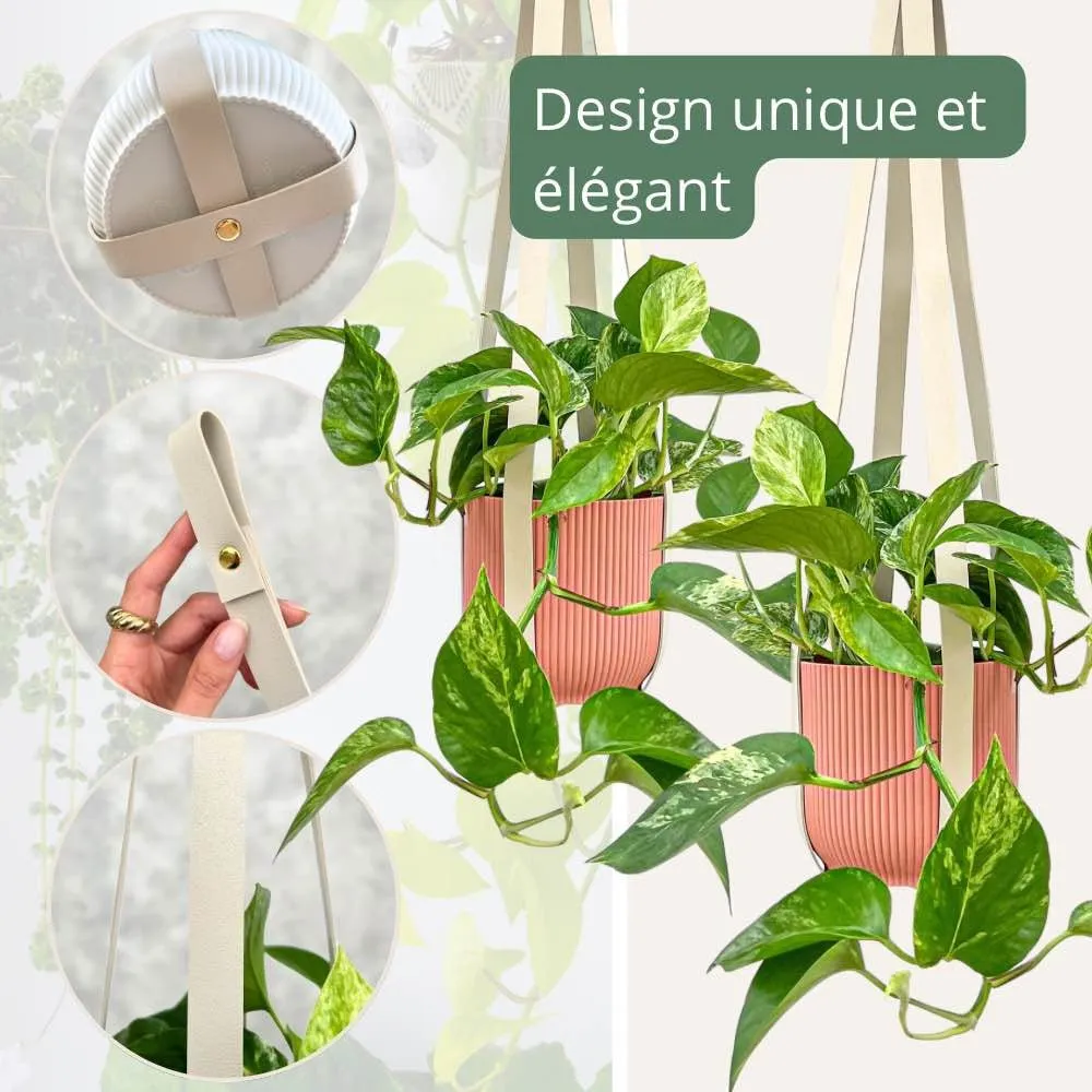 PLANT AND STORIES Duo suspensions similicuir plantes pot 15 cm blanc