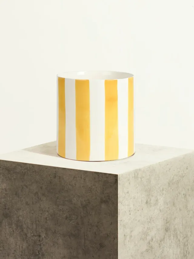 By Charlot Color Block cache-pot céramique 18 cm rayé jaune