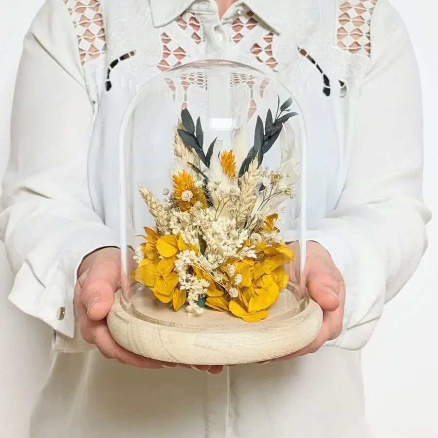 Réconciliation Végétale Georgette cloche verre jaune hortensia