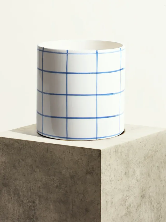 By Charlot Céramique quadrillée Bleu Cyclades cache-pot 24 cm