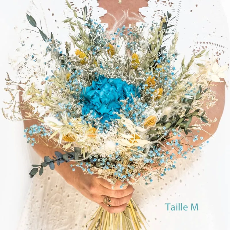 Réconciliation Végétale Charlotte bouquet fleurs séchées hortensia bleu