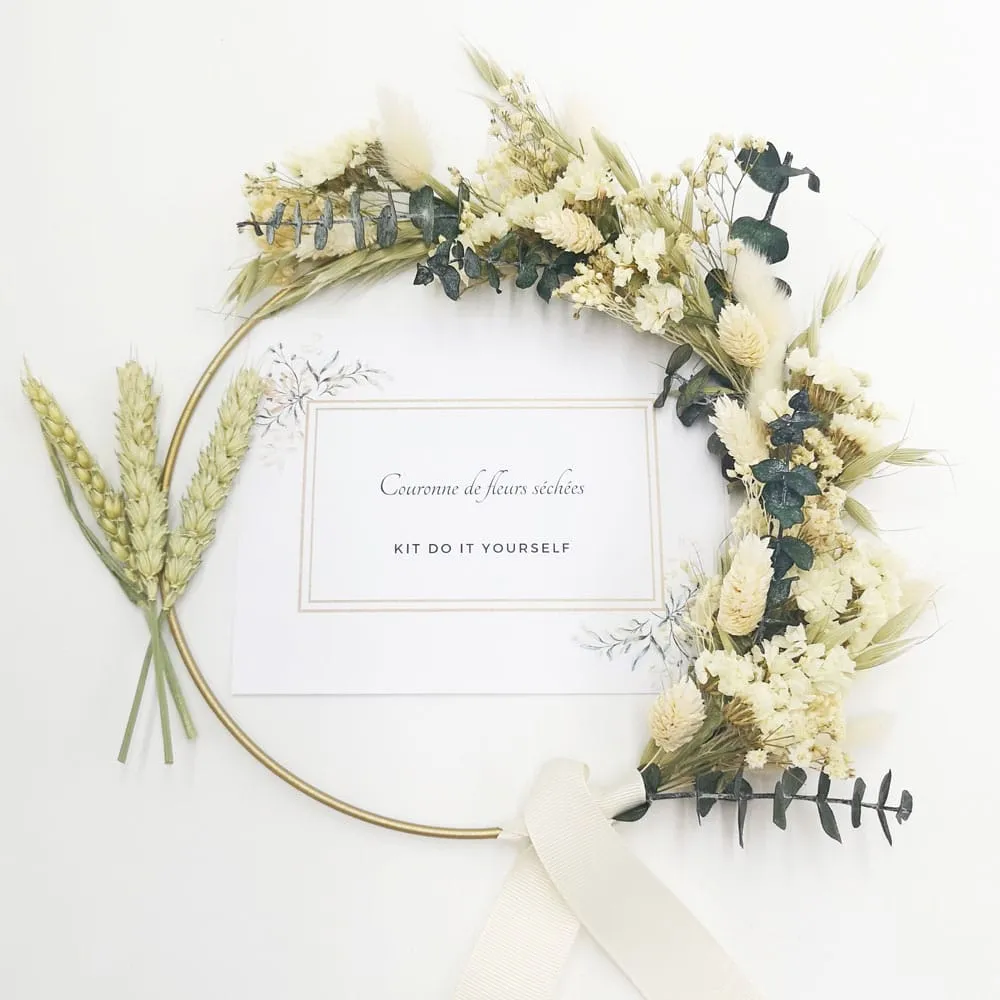 Réconciliation Végétale kit DIY couronne murale fleurs séchées blanche 20cm