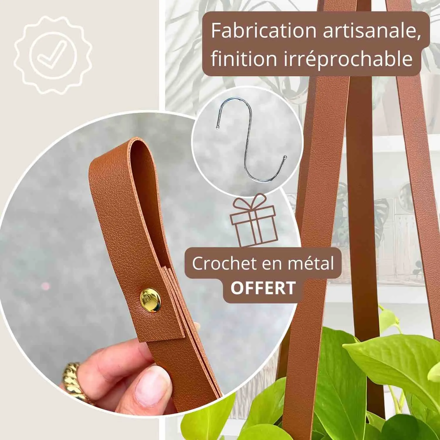Plant and Stories Trio Suspensions Plante Similicuir Lot 3 Blanc Soie
