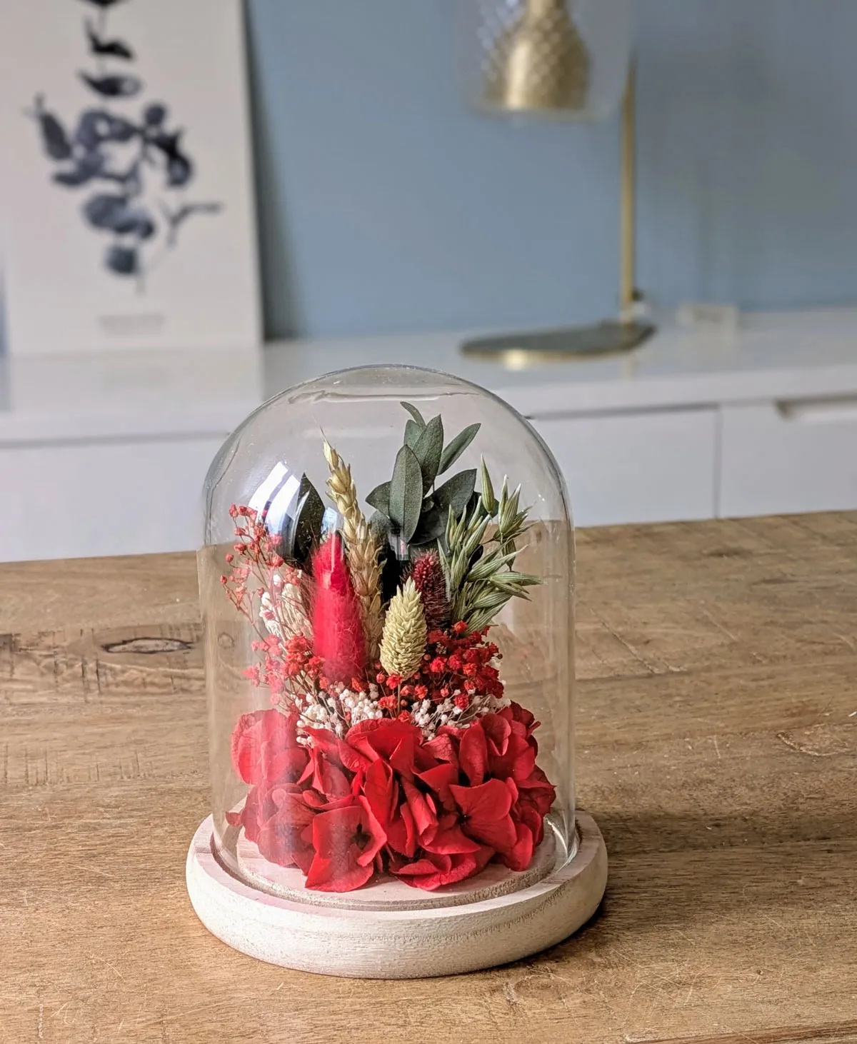 Réconciliation Végétale Amour cloche fleurs séchées rouge hortensia