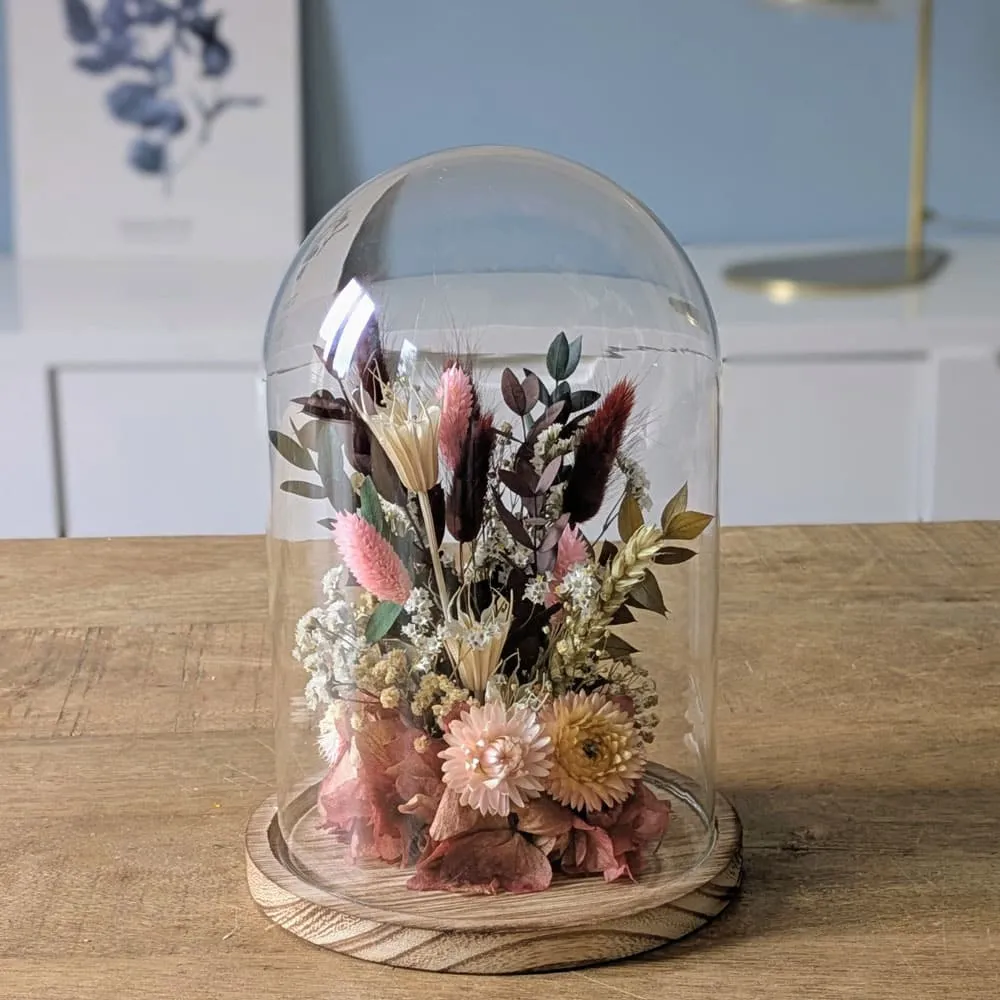 Réconciliation Végétale Manon cloche fleurs séchées hortensia vieux rose