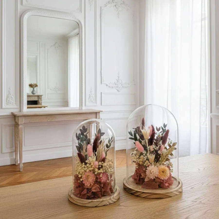 Réconciliation Végétale Manon cloche fleurs séchées hortensia vieux rose